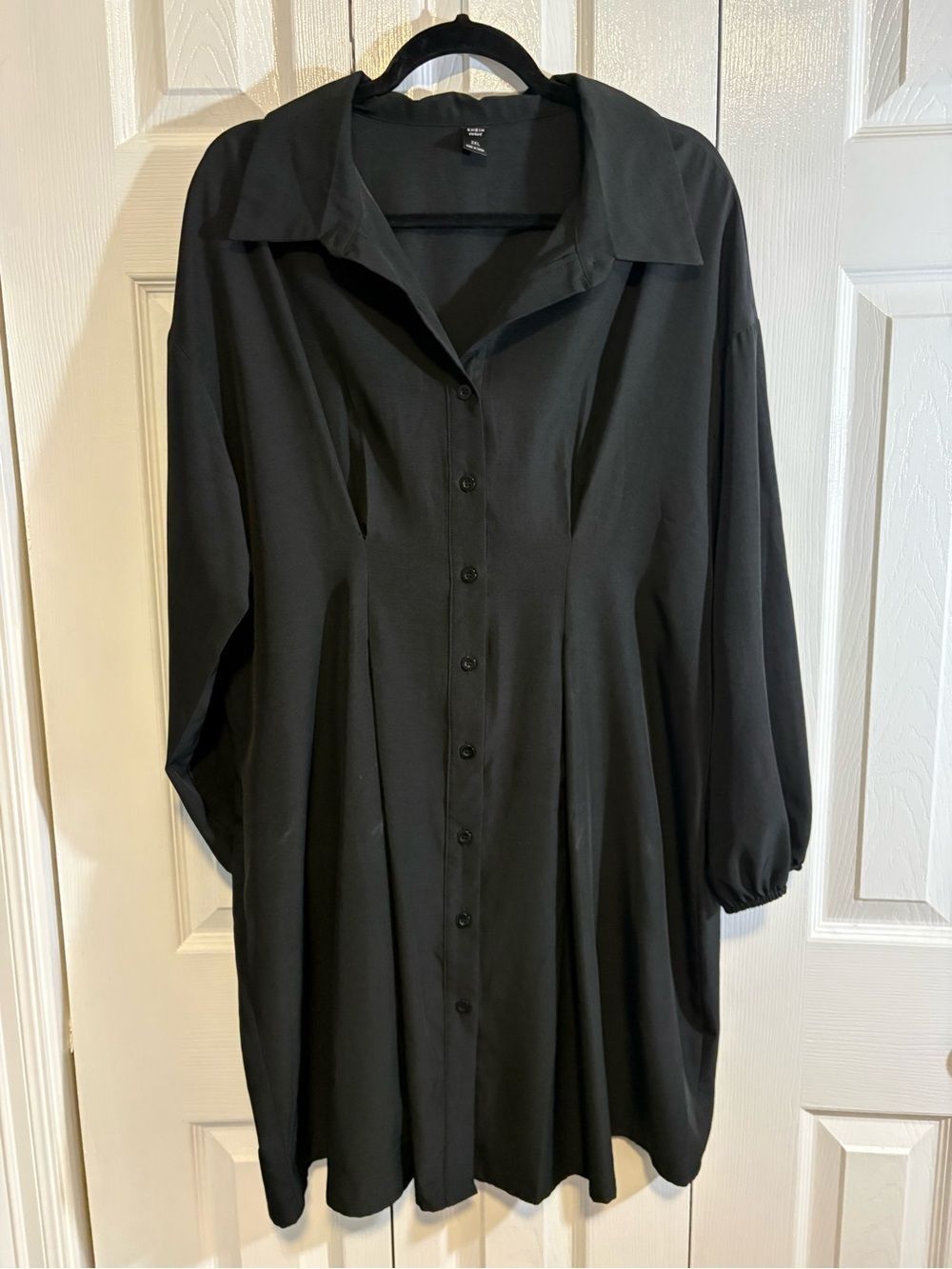 SHEIN Curve Black Button-Front Tunic Blouse - 2XL